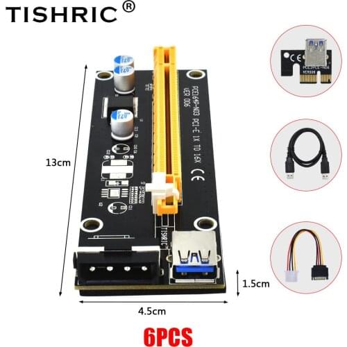 TISHRIC 6Pcs 60CM VER006 Riser Card PCI-E 1X To 16X Extender USB 3.0 Graphics Extension Cable PCI Express Riser For Miner Mining