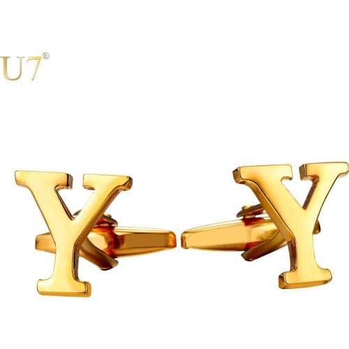 U7 New Gold/Silver Color Cufflinks Men Jewelry Initial Alphabet Y Letter Trendy Wedding Party Button Cuff Links With Box C225