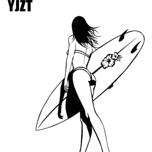 YJZT 11.6*14.5CM Surfing Girl With Surf Beach Style Car Stickers Funny Covering The Body Of Vinyl Decals Black/Silver C20-0113