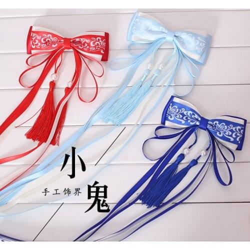 Chinese style ancient hairpin retro blue and white porcelain bow hair accessories in the tassel hairpin classical headdress Cos