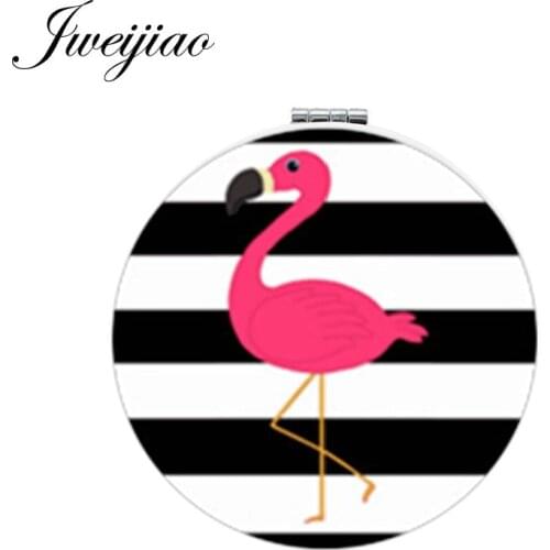 Youhaken Art Image Flamingo Birds Makeup Mirror Mini Round Folding Compact Pocket Mirror 1X/2X Magnifyingespejo de maquillaje