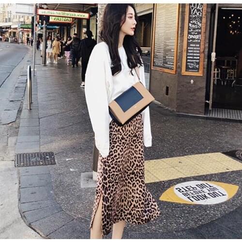 Leopard Printed Maternity Skirt Side Split Pregnancy Skirts for Pregnant Women High Waist Stomach Lift A-line Pregnancy Skirt