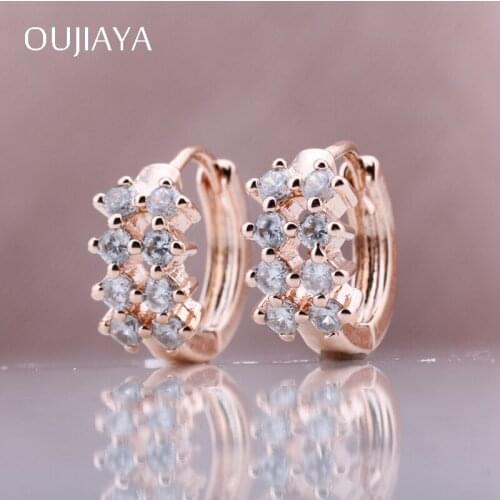 OUJIAYA Classic 585 Rose Gold Round Dangle Earrings Fine Jewelry Multicolor Natural Zircon Girl Wedding Party Glossy A38