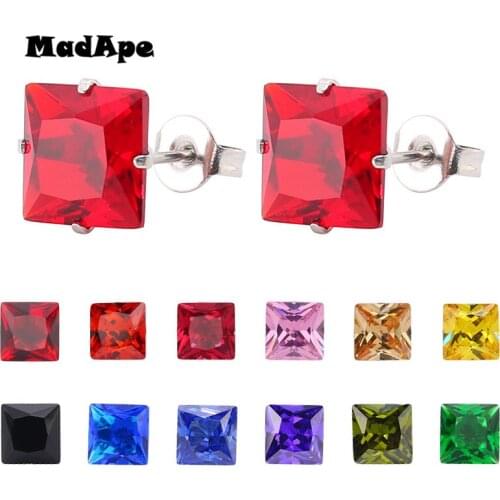 MadApe 1Pair Square Zircon Earrings Stainless Steel 2019 Fashion Stud Earrings For Women Silver Color Small Earrings Ear Jewelry