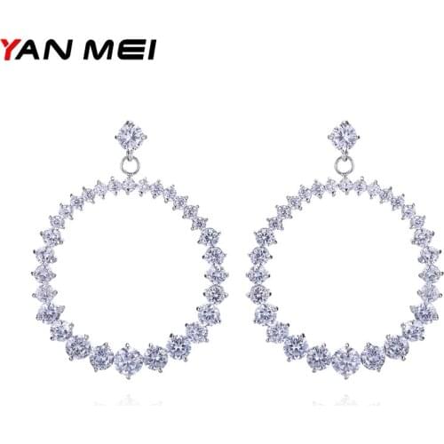 YANMEI Round Cubic Zircon Stud Earrings For Women Earrings Girl Fashion Gift YME0336