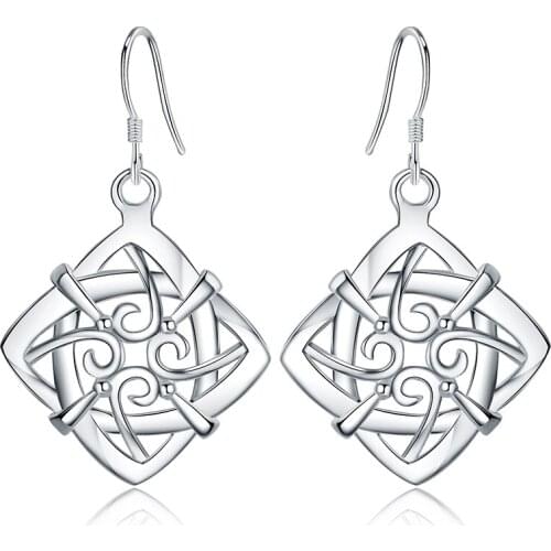 925 Sterling Silver Geometric Square Drop Earring For Women Lady Wedding Engagement Party Fashion Jewelry