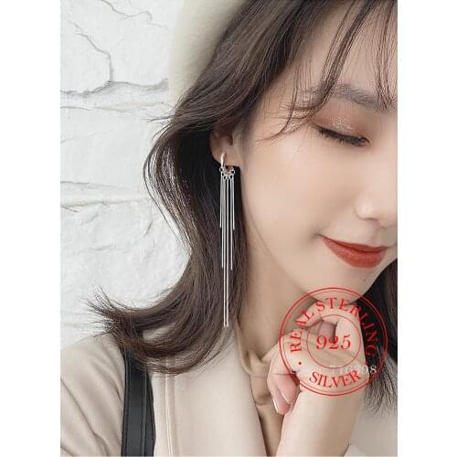 925 Sterling Silver Tassel Heart Earring boucle d'oreille Long Drop Earring for Women Fashion Jewelry