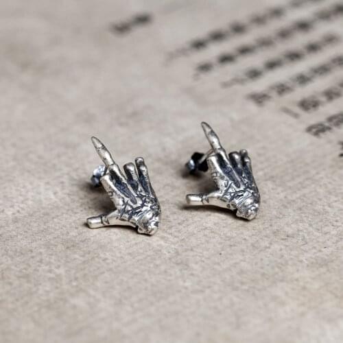 925 Sterling Silver Hand Bones Stud Earrings Women Punk Earrings Vintage Party Wedding Jewelry Gifts for Girls Women Jewelry