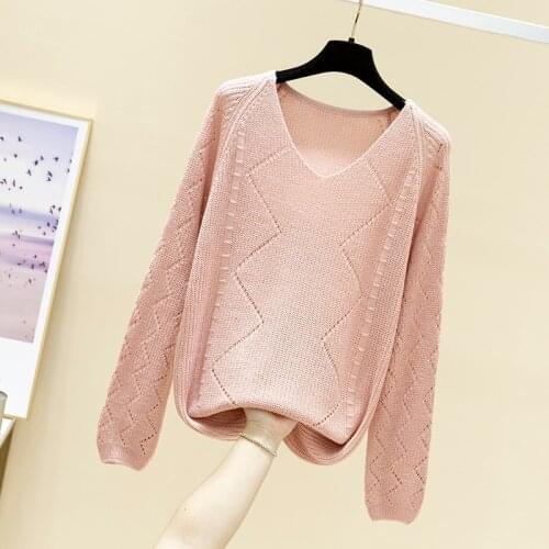 V-Neck Sweater womens wear new fashion hollow out knitted base coat in spring 2021