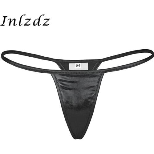 Womens Lingerie Thong Underwear for Sex Shiny Metallic PVC Faux Leather Low Rise Bikini G-string Thongs T-back Sexy Panties