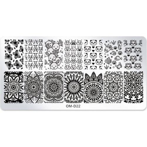 1 x Nail Stamping Templates Cartoon Panda Rabbit Flower Patterns Rectangle Nail Stamp Plates Summer Manicure Art Stencils OM-D22
