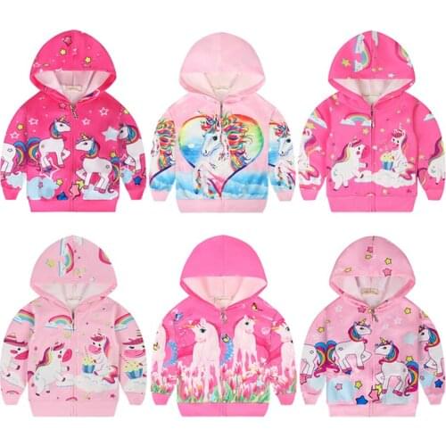 2021 Fashion New Spring Coats For Baby Girl Clothes Cute Unicorn Cartoons Kids Jacket Casual Thin Zipper Hooded Children Outwear