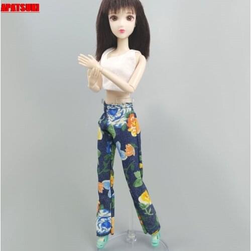 White Shirt Crop Tops & Floral Jeans Pants Trousers For Barbie Doll Outfits Clothes Set For 1/6 BJD Dollhouse Children DIY Toys