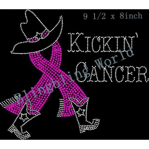 Free shipping fight cancer kichkin fuchasia white clear crystal rhinesotne transfers hotfix motifs