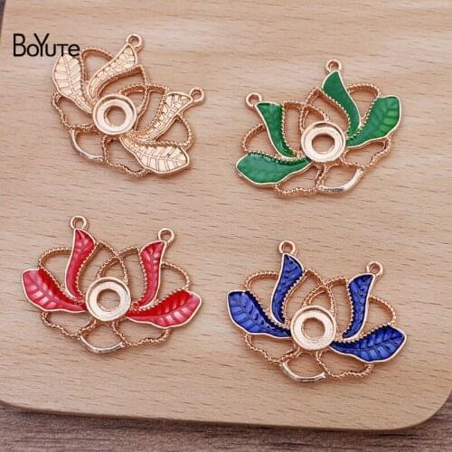 BoYuTe (50 Pieces/Lot) 28*38MM Metal Alloy Flower Pendant Materials Vintage DIY Handmade Jewelry Accessories Wholesale