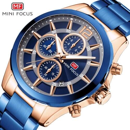 New MINIFOCUS Fashion Men Watches With Stainless Steel Top Brand Luxury Sports Chronograph Quartz Watch Men Relogio Masculino