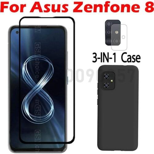 3-in-1 Case + Camera Tempered Glass On For Asus Zenfone 8 Screen Protector Glass For Asus Zenfone 8 Glass 5.9"2.5D Glass