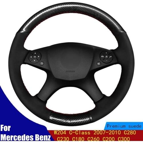 Car Steering Wheel Cover Black PU Carbon Fiber For Mercedes Benz W204 C-Class 2007-2010 C280 C230 C180 C260 C200 C300