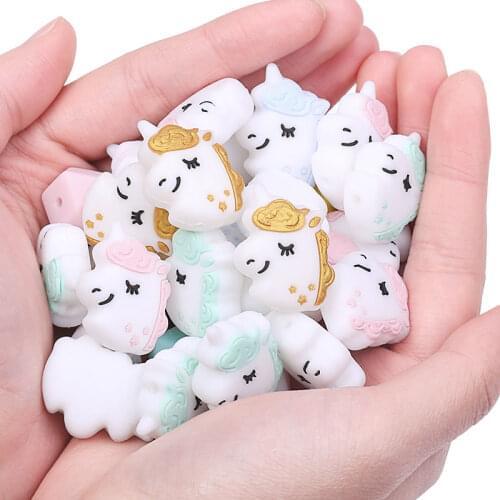 Chenkai 10PCS Silicone Unicorn Beads DIY Baby Koala Animal Cat Flamingo Pacifier Dummy Sensory Jewelry Gift Toy Accessories