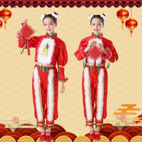 Childrens Festive Costume Chinese Style Ethnic Dance Costume New Girls Yangge Clothes 2piece set women women tracksuit 2 piece