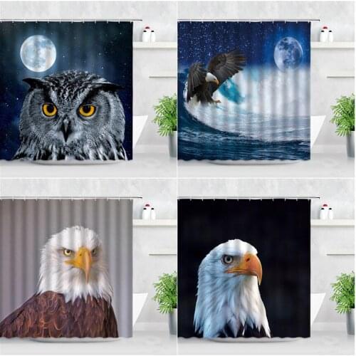 Wild Animals Owl Eagle Pattern 3D Printing Home Bathroom Curtain Personality Waterproof Decor Screens Shower Curtains With Hooks