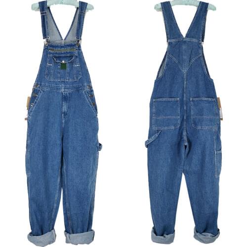 Mens Denim Overalls Mens Overalls Jumpsuit Large size strap Straight pants Blue jeans Suitable for Weighing 140kg
