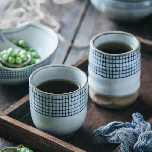 Eco Friendly Ceramic Cup Tea Cup Stoneware Ceramic Hand Painted Cup Lattice Creative Ceramic Coffee Cup Wine Glass Mate Cup