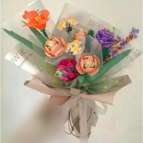 Girl Toy Gift Building Block Bouquet Model Brick Valentines Day Romantic Flower Home Bonsai Decoration DIY Building Block Toy
