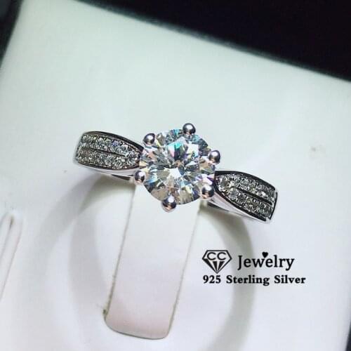 CC Rings For Women S925 Silver Round 6 Claws 1ct Cubic Zirconia Engagement Ring Bridal Wedding Fine Jewelry Bijoux Femme CC1577