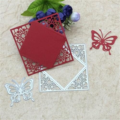 2pc flower butterfly square Metal Cutting Dies Stencil Scrapbooking Photo Album Card Paper Embossing Craft DIY