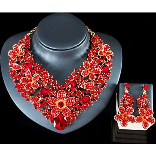 LAN PALACE five colors trendy bridal jewelry african beads flower necklace and earrings crystal jewelry sets free shipping