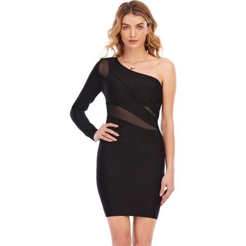 Summer Sexy Womens Single-sleeve Oblique Collar Bodycon Bandage Dress 2021 new Celebrity Runway Party Dresses