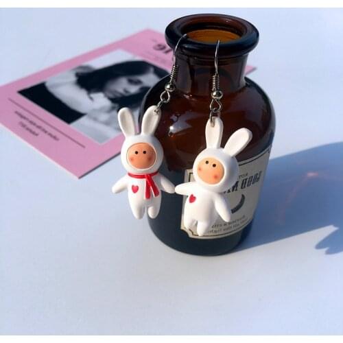Fashion Cartoon Bunny Doll Drop Earrings for Women 2021 Girl Handmade Mini Cute Scarf Rabbit Dangle Earring Hooks Trendy Jewelry