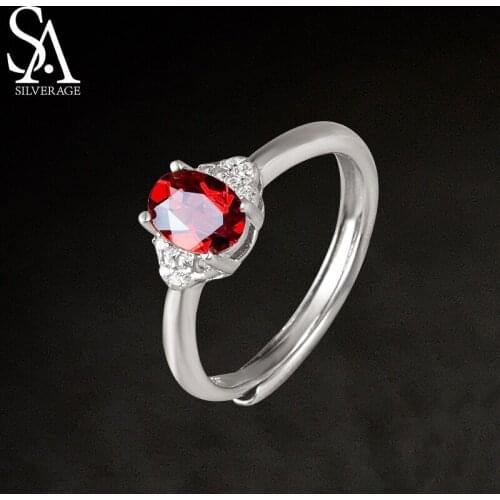 SA SILVERAGE Fashion Ruby Ring Opening National Tide 2021 Mens S925 Sterling Silver Pigeon Red Garnet Ring Female Luxury
