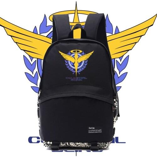 Men anime Gundam oo backpack gundam celestial being logo printing black backpack school backpacks for teenagers nb007