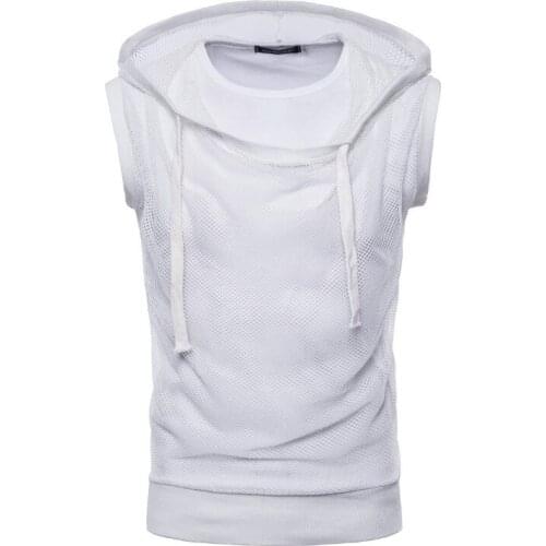 Pop New arrival Sleeveless Gauze T-shirt Men Summer Hooded Hip Hop White Tshirt Casual Brand Clothes Street Tops Tee S-XXL