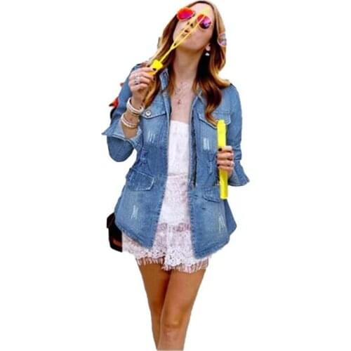 Autumn New Ladies Denim Jacket Dark Waist Casual Fashion Long-sleeved Stand-up Collar Denim Windbreaker Woman Clothing WP11