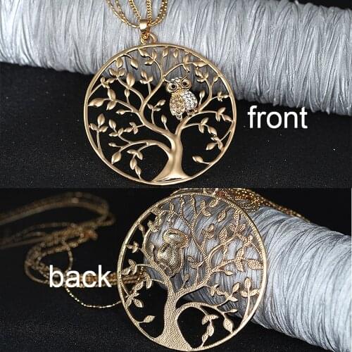 Gold Silvery Owl Necklaces for Women female Statement Jewelry Gift Big Tree Of Life Pendant Layered Chain Long Necklace 2021