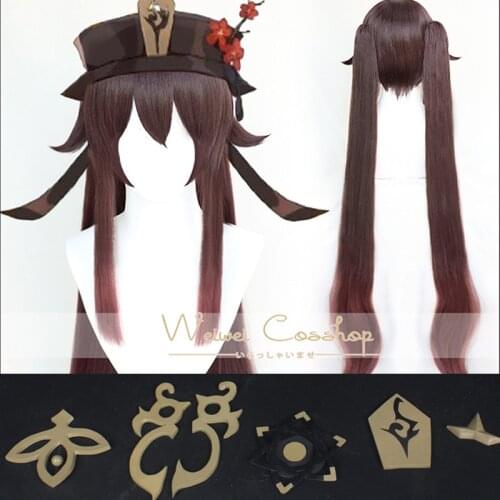 New Game Genshin Impact Hutao Anime Cosplay Hair Heat Resistant Synthetic Wigs Halloween Drop Wig Cap And props