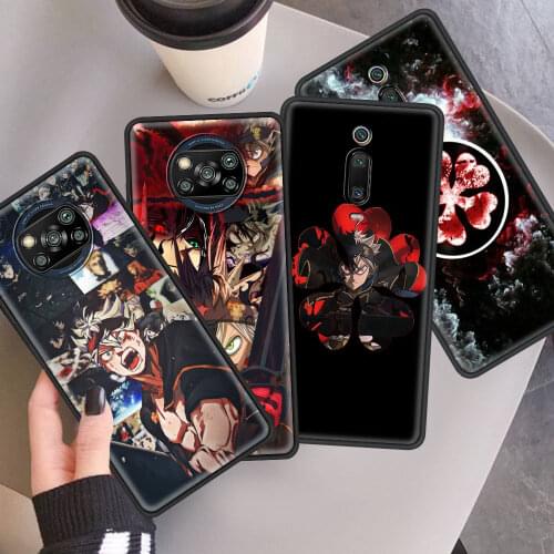 Silicone Case for Xiaomi Mi 11 Poco X3 NFC 10T Pro Note 10 Lite 9T CC9 9 8 A2 M3 Soft Phone Cover Capa Black Clover Four Anime