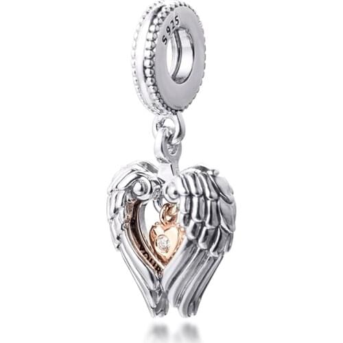 Beads fits for Necklaces Bracelets Angel Wings & Heart Charms 100% 925 Sterling-Silver-Jewelry Free Shipping