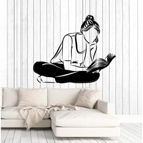 Girl and reading vinyl wall decals school library classroom study childrens room home decoration art wall sticker 3903