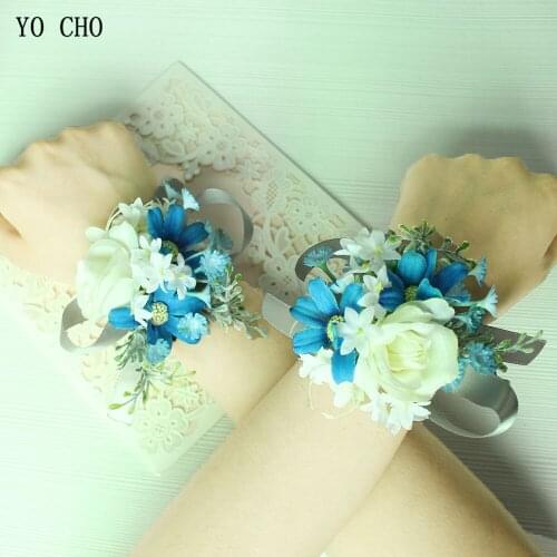 YO CHO High Quality Artificial Wrist Flower SIlk Rose Bridesmaid Brooch Decorative Man Boutonnieres for Wedding Home Prom Party