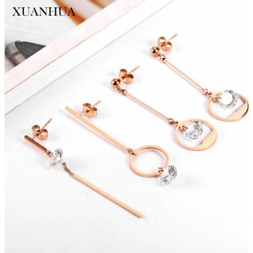 XUANHUA Stainless Steel Jewelry Woman Vogue 2019 For Lovers Charm Rose Gold Asymmetry Drop Earrings Fine Jewelry Accessories