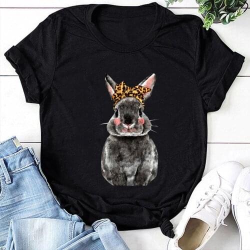 3XL Plus Size Tops Women Cartoon Rabbit Bunny Printed Blouses Casual Loose O-Neck Short Sleeve Shirts For Easter Holidays