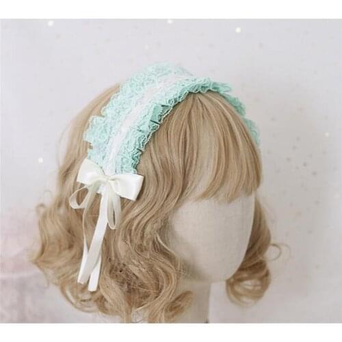 Mori Girl Fairy Princess Hair band Mint Green Lace Bowknot Headdress Lolita Headwear Headband Hairpin D273