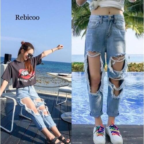 Women Jeans for women High Elastic Jeans Female Ripped Jeans Hole Ankle Pencil Pants Stretch Streetwear Trousers