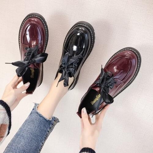 Casual Woman Platform Shoes Bow-Knot British Style Black Flats All-Match Ladies' Footwear Round Toe Autumn 2019 Fashion Womens