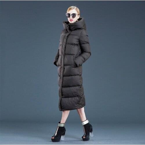 2021 New Winter Hooded Long Puffer Jacket Women White Duck Down Coats Warm Thick Parkas Female Hight Quality Solid Color Outwear