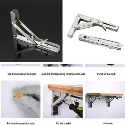 2pcs Stainless Steel Folding Stand Table Bracket Shelf Bench 200kg Load Heavy M56